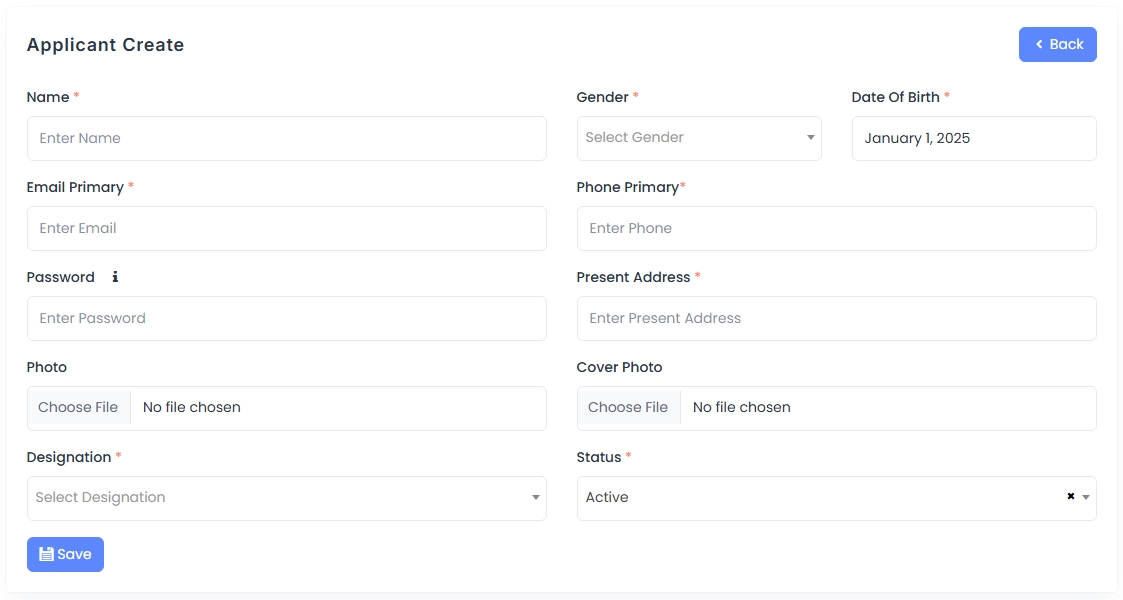 Applicant Create Form