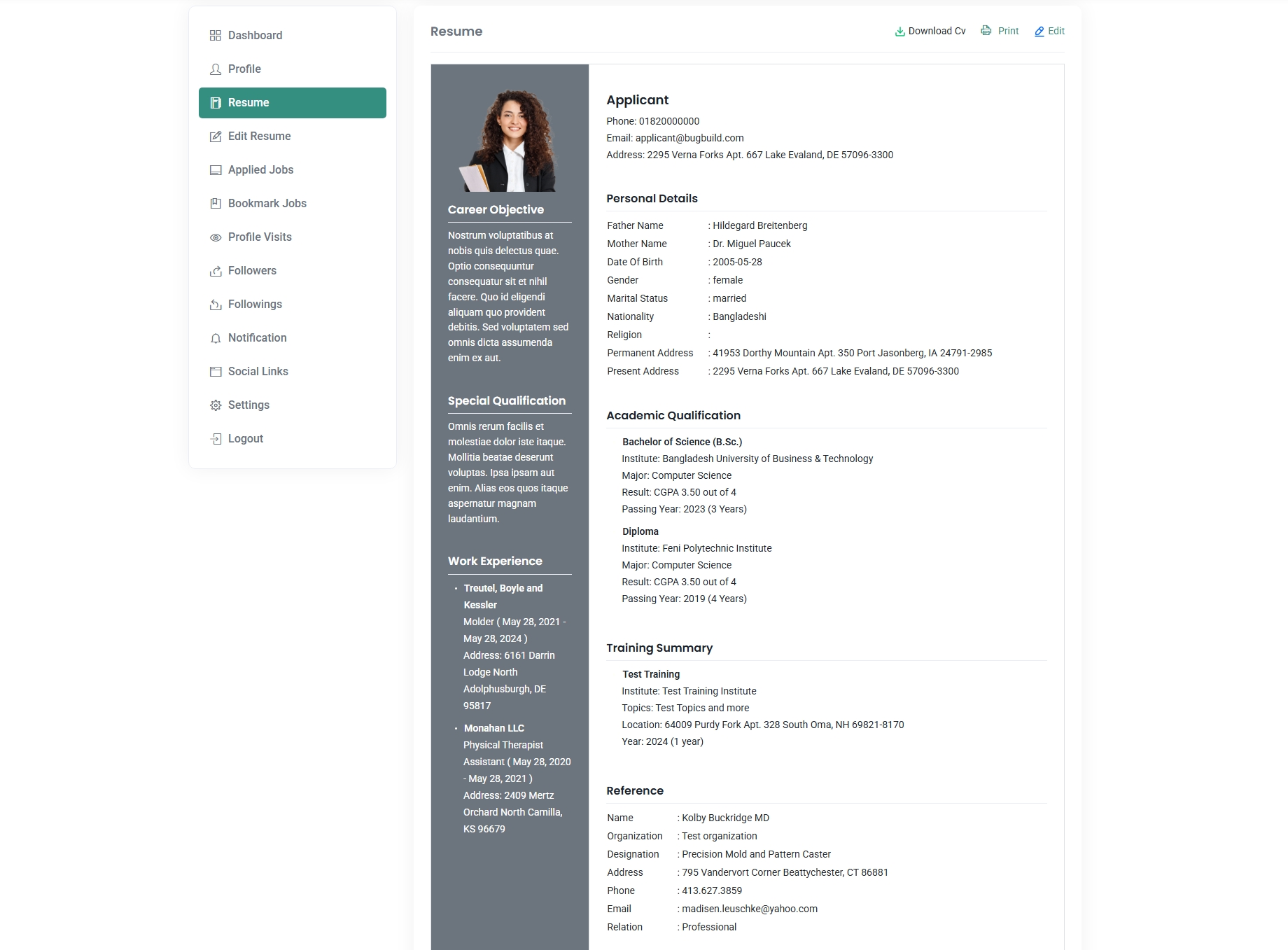 Resume View