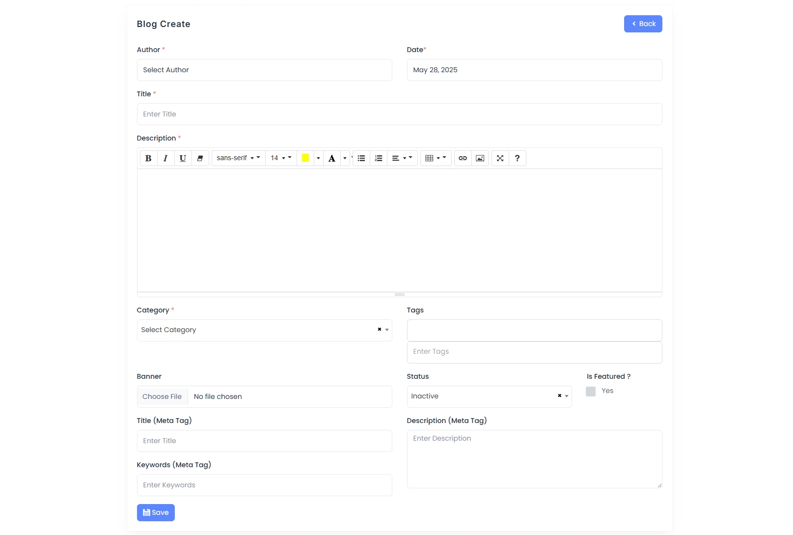 Blog Create Top Section