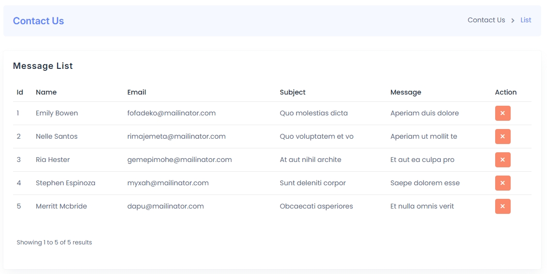 Contact Us Message List