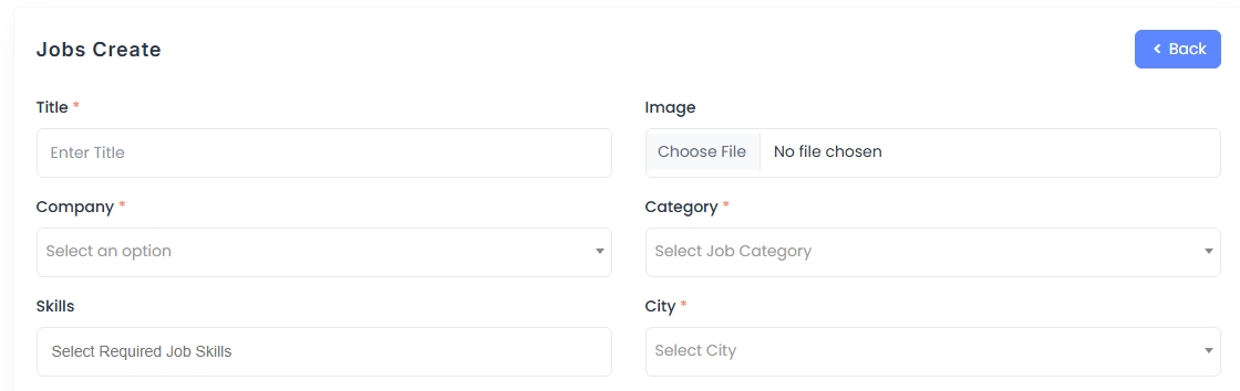Jobs Create Basic Fields
