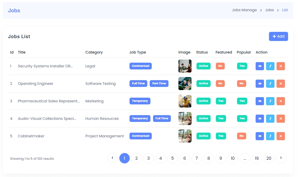 Jobs List Overview