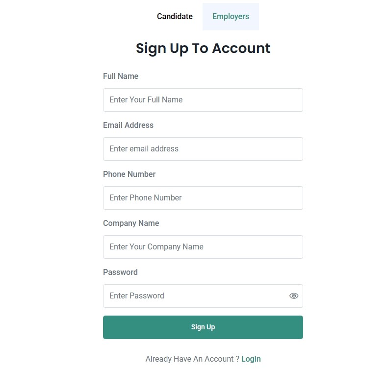 Employer Signup Interface